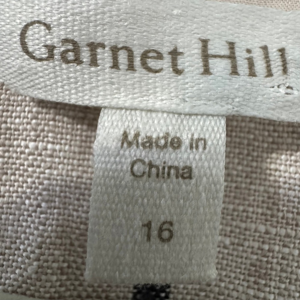 Garnet Hill 100% Linen Dress Womens 16 Beige Striped Button Front Coastal Lagom - Picture 3 of 7